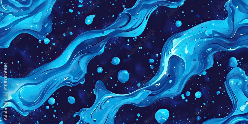Poster seamless pattern showcasing vibrant water splash and ink splash, creating a decorative and fancy tex