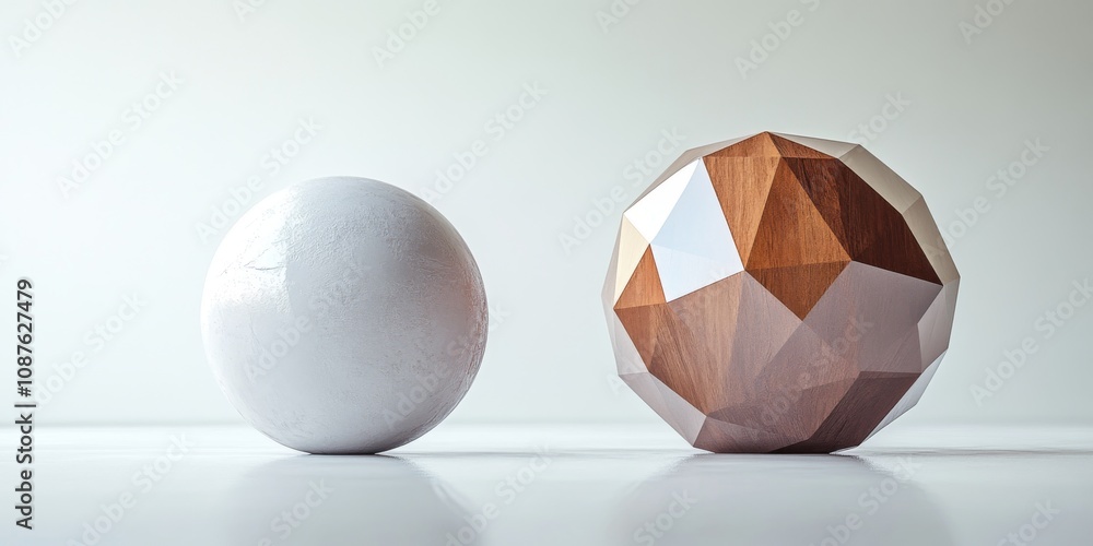 Poster geometric ball and orb displayed vividly on a clean white background, emphasizing the design and str