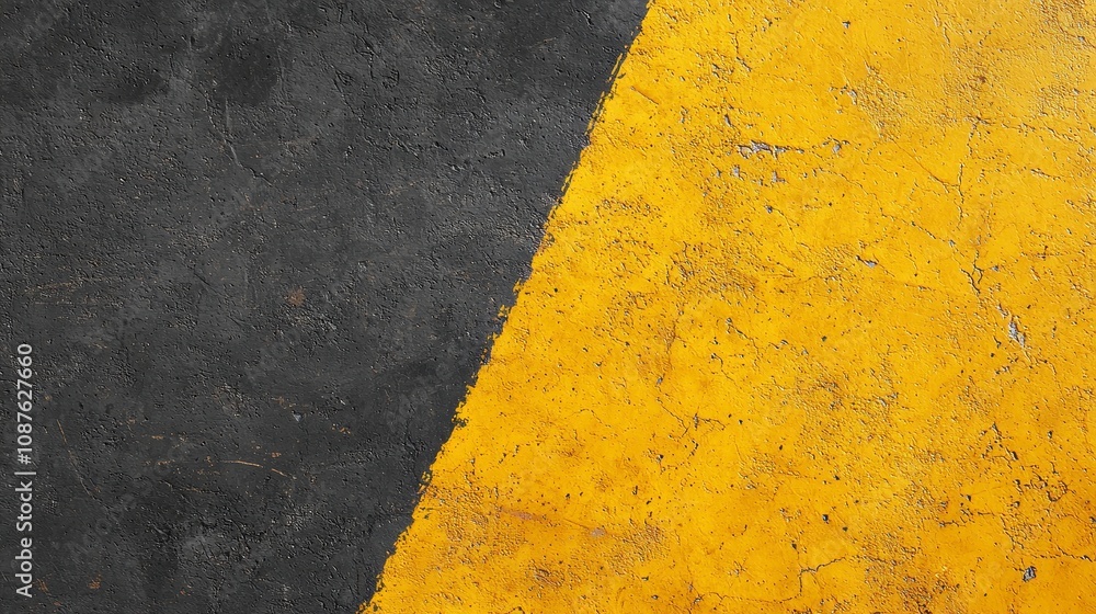 Poster abstract design with black and yellow diagonal lines on textured surface
