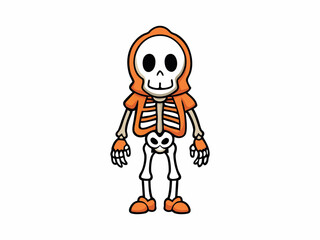 Halloween cartoon skeleton character vector illustration on a black background