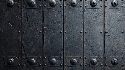 Fototapeta premium Textured metal door panels with rivets and weathered surface