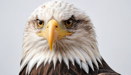 Fototapeta premium Majestic Bald Eagle Portrait on White Background Wildlife Photography Concept.