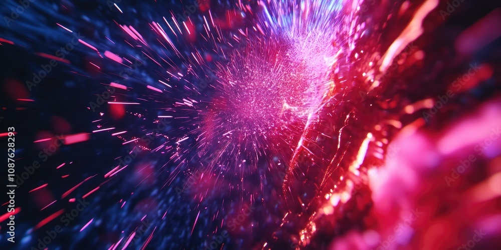 Poster vibrant fireworks display from a unique perspective, showcasing the dazzling colors and dynamic patt