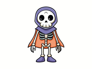 Halloween cartoon skeleton character vector illustration on a black background