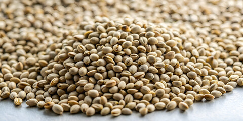 Obraz premium A close-up view of a mound of light-colored seeds, showcasing their texture and natural arrangement on a smooth surface.
