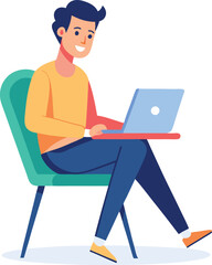 a boy is using his laptop vector