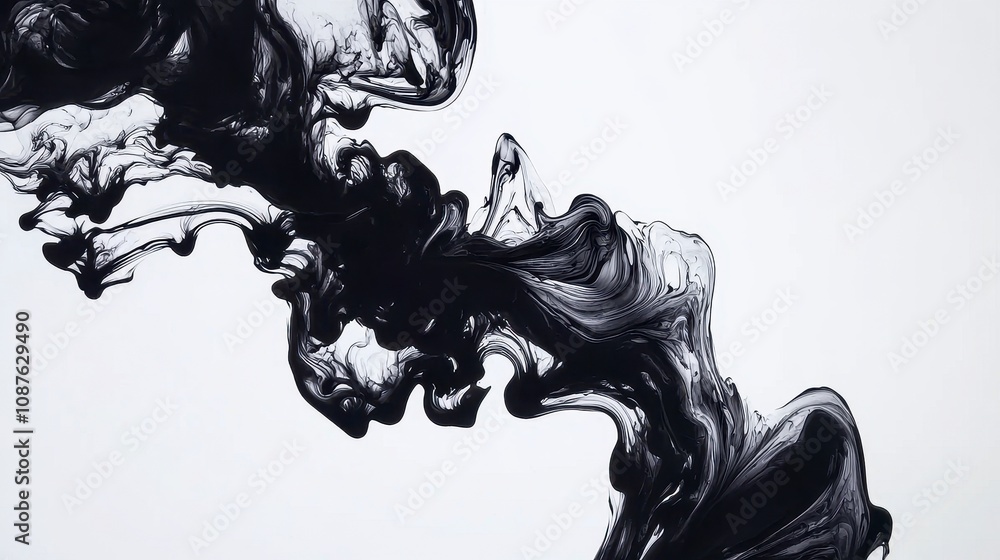 Poster abstract black and white fluid design with swirling patterns and shapes