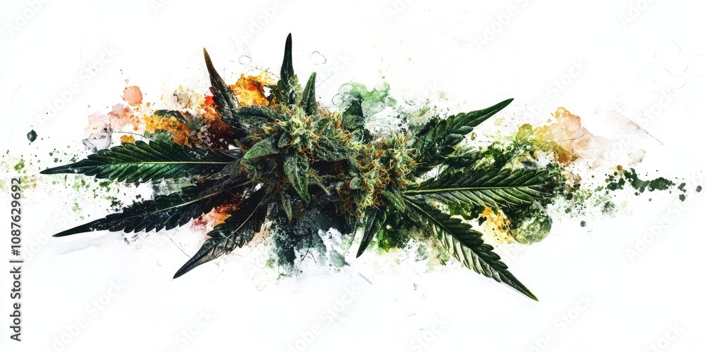 Poster grunge style marijuana design on a white background, featuring unique textures and patterns that hig