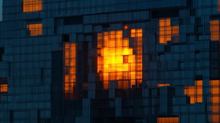 Stunning sunset reflection on modern glass building facade