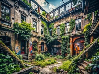 Fototapeta premium Urban Exploration Photography: Capturing the Essence of Abandoned Spaces and Urban Landscapes Through a Gameplan of Adventure and Discovery in a Gritty City Environment