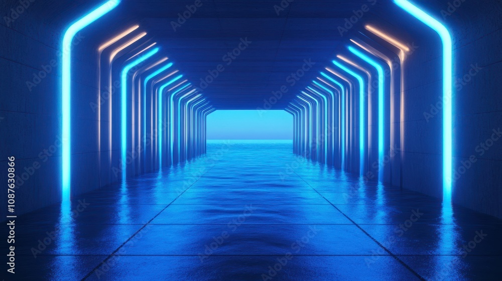 Poster smart energy stock solutions. tidal power generation visuals with neon lights