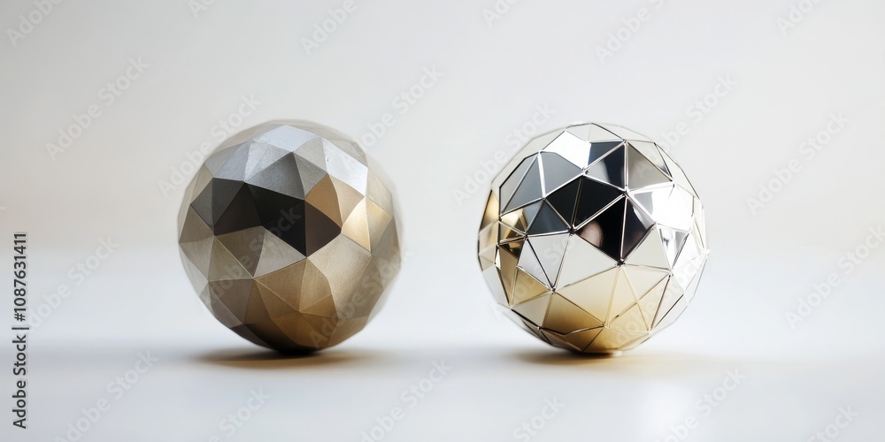 Poster geometric ball and orb displayed vividly on a clean white background, emphasizing the design and str