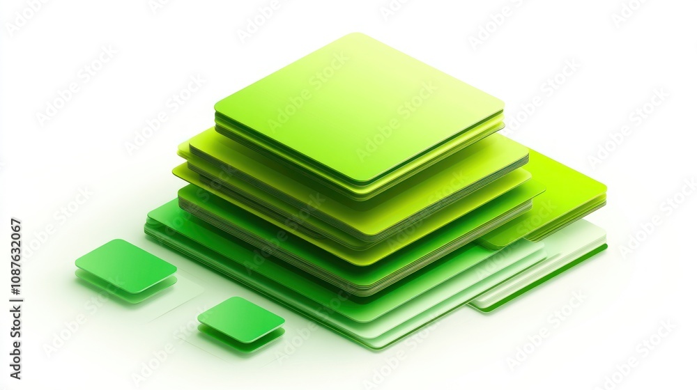 Poster a stack of green, layered squares with varying shades, suggesting depth and design.