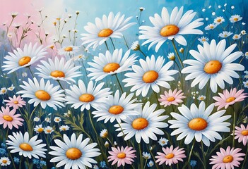 Obraz premium Oil painting, flowers, bouquet, camomilles