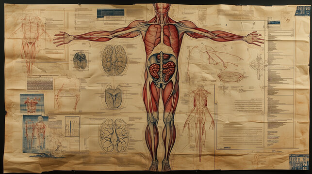 scientific illustration on paper of human body