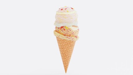 Delicious Ice Cream Render in Bowl with Chocolate Drizzle - Realistic 3D Food Art.  intricate textures, glossy chocolate, and creamy scoops perfect for advertisements, packaging, menus, and food.