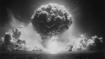 A dramatic scene of a huge explosion happening high up in the air, with smoke and debris filling the sky