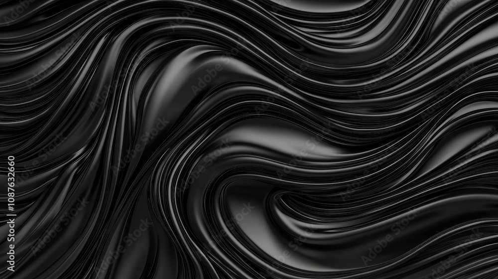 Poster abstract black waves with a glossy texture and smooth flow effects