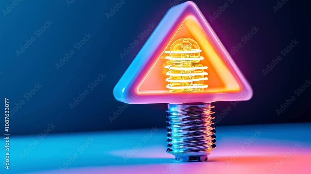 Poster glowing light bulb in a triangular design with colorful background