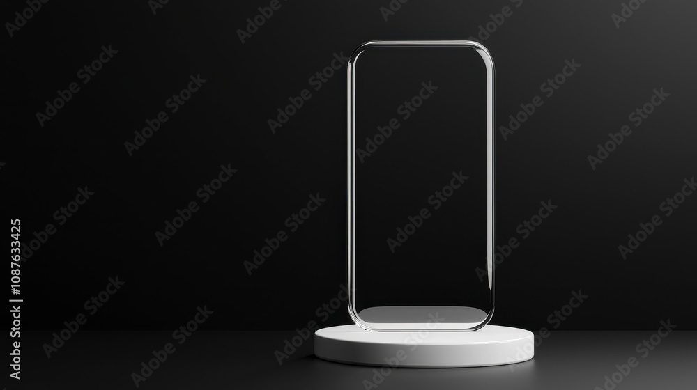 Poster modern clear smartphone display stand on a simple dark background