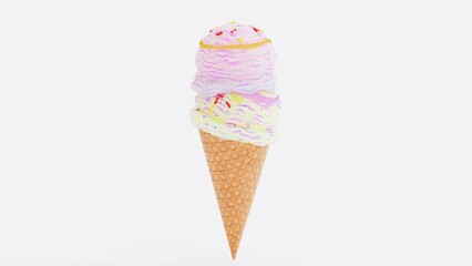 Delicious Ice Cream Render in Bowl with Chocolate Drizzle - Realistic 3D Food Art.  intricate textures, glossy chocolate, and creamy scoops perfect for advertisements, packaging, menus, and food.