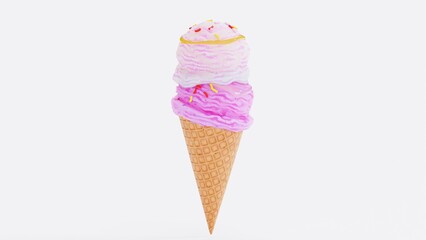 Delicious Ice Cream Render in Bowl with Chocolate Drizzle - Realistic 3D Food Art.  intricate textures, glossy chocolate, and creamy scoops perfect for advertisements, packaging, menus, and food.
