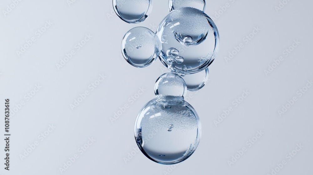 Poster transparent bubbles floating in a serene and clean environment