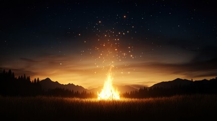 Fototapeta premium Campfire gathering under starry sky nature photography outdoor nighttime serenity