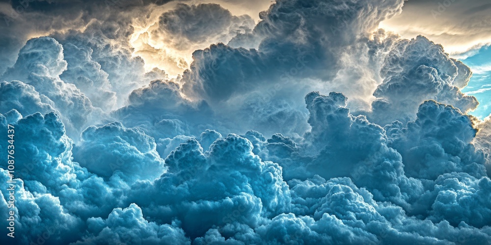 Poster cumulus cloud formations create an overcast sky filled with rain clouds. the image features a striki