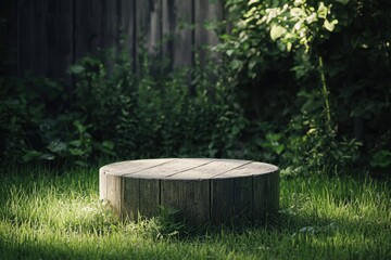 Fototapeta premium Wooden platform surrounded by lush greenery natural setting tranquil environment scenic view