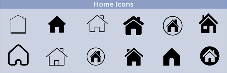 Web home icon for apps and websites. Collection home icons. House symbol, Set of outline home line icons isolated on a white background. House icons sign. 