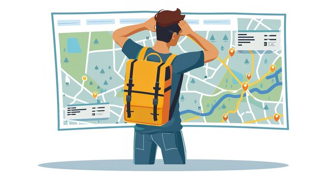 Confused Man with Map – Flat Design for 404 Error Page Template, Generative Ai.