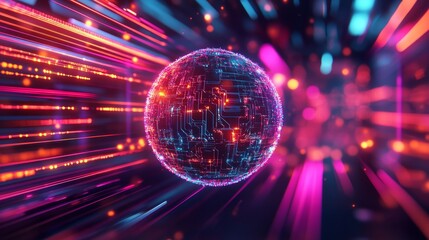 a futuristic artificial intelligence interface, with glowing holographic data streams, abstract geometric patterns, and floating 3D digital elements. The AI core is represented as a large.