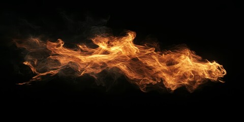 Fototapeta premium Dynamic fire flames create an intense visual on a black isolated background, showcasing the vivid texture of fire flames that captivate and draw attention. Perfect for various creative uses.