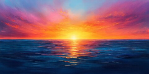 Obraz premium Serene sunset over the ocean, creating a picturesque backdrop with vibrant colors. The ocean s beauty shines during sunset, offering a stunning view of nature s artwork at dusk.