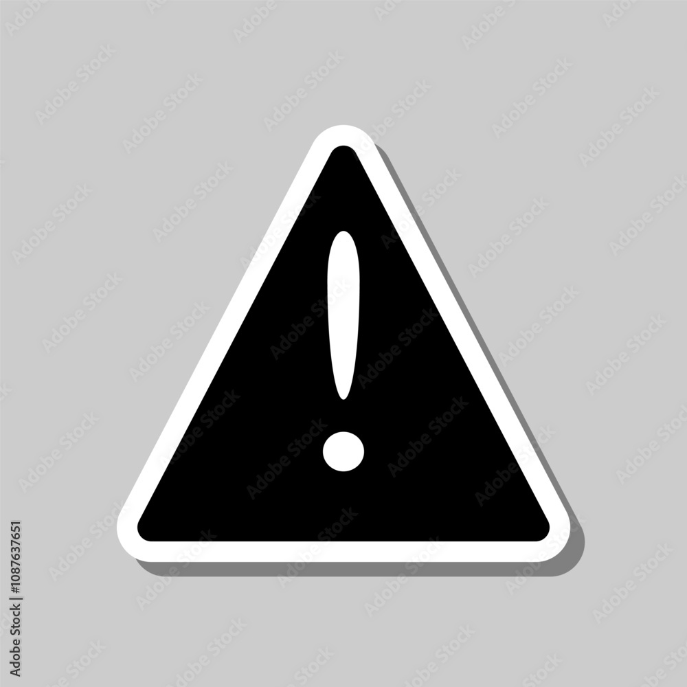 Poster warning triangle simple icon. flat design. sticker with shadow on gray background