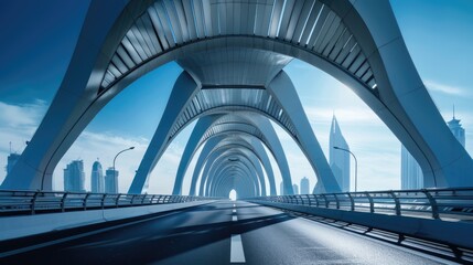 Obraz premium Highway Bridge: Artistic Arch Span Over City Skyline