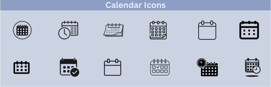 Calendar icons set: Line and glyph calendar set, timetable, schedule, meeting, appointment outline icon collection. Thin outline icons pack.