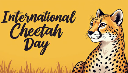 Naklejka premium A vibrant graphic for International Cheetah Day featuring a cheetah, designed to promote awareness and conservation efforts.