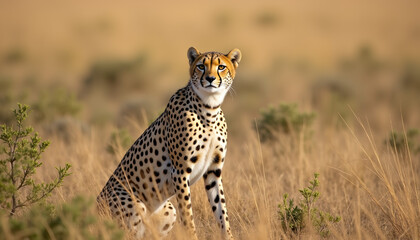 Fototapeta premium Captivating cheetah portrait celebrating International Cheetah Day, perfect for educational and conservation messaging.