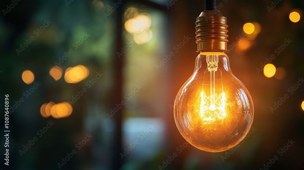 Poster a glowing light bulb illuminates a dark background, creating a warm and inviting atmosphere with sof