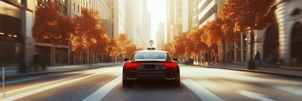Fototapete a self-driving car smoothly travels through a busy city, utilizing advanced ai systems to ensure saf