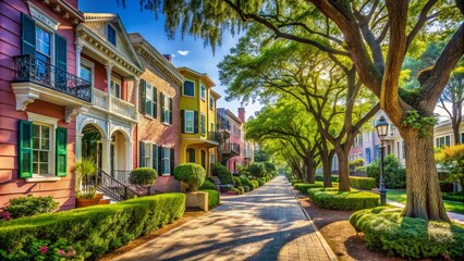 Fototapeta premium AI captures pastel historic district sidewalks, a charming view.