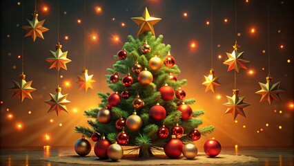 Animated Christmas Tree Low Light Banner, 3D Render, Holiday Illustration