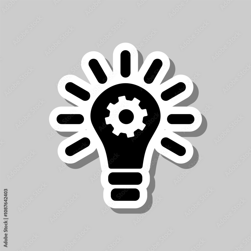 Poster light bulb with gears simple icon. flat design. sticker with shadow on gray background
