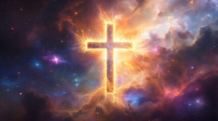 Fototapeta premium Cosmic Cross: Faith in the Universe