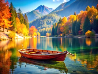 Fototapeta premium Tilt-Shift Rowboat Alps Fall Lake - Stunning AI Image