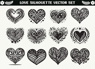 Obraz premium Collection of Romantic Heart Shape Silhouettes in Various Styles and Designs