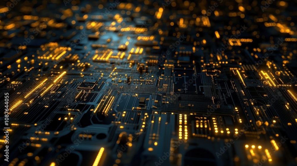 Poster illuminated circuit board with complex pattern and golden lights