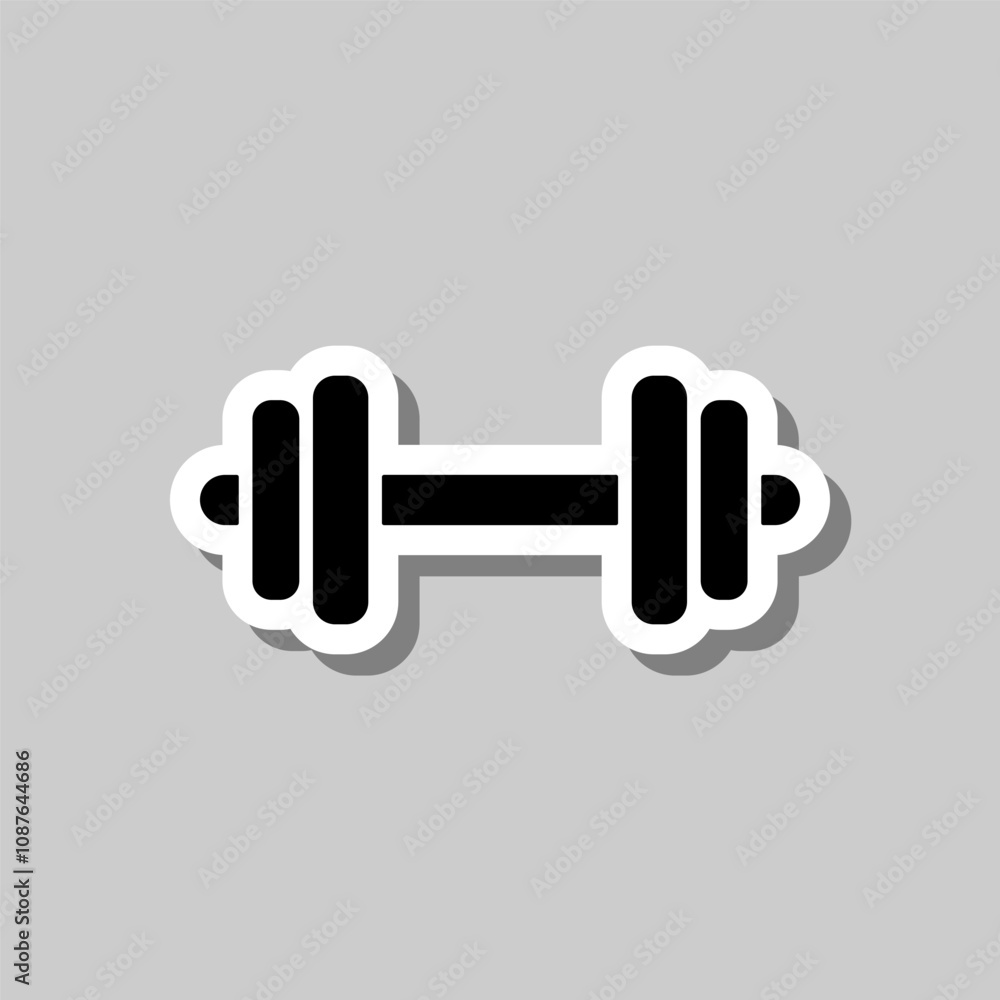 Poster dumbbell simple icon vector. flat design. sticker with shadow on gray background